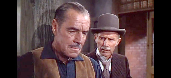 Raymond Bond (right) as Dr. J.A. Martin, worried about his kidnapped daughter with Sheriff Sam Barrett (Jack Holt) in Return of the Frontiersman (1950)