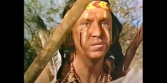 Bob Denver as Dusty, decked out like an Indian to rescue his friends in The Wackiest Wagon Train in the West (1976)