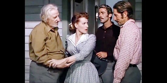 Finlay Currie as Michael McGuire introduces daughter Dell (Maureen O'Hara to Richard Connor (Peter Lawford) and John W. Gamble (Richard Boone) in Kangaroo (1952)