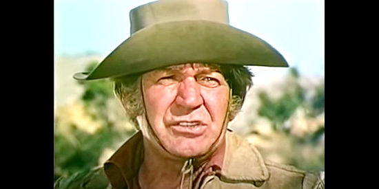 Forrest Tucker as Callahan, the wagonmaster, frustrated with Dusty again in The Wackiest Wagon Train in the West (1976)