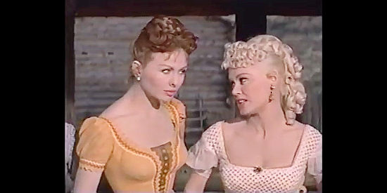 Jeanne Crain as Liza McClure and Mamie Van Doren as Birdie Snyder in The Second Greatest Sex (1955)