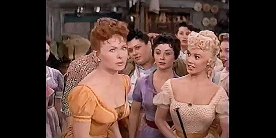 Jeanne Crain as Liza McClure, sharing her plan for getting the man to behave while Birdie Snyder (Mamie Van Doren) listens in The Second Greatest Sex (1955)