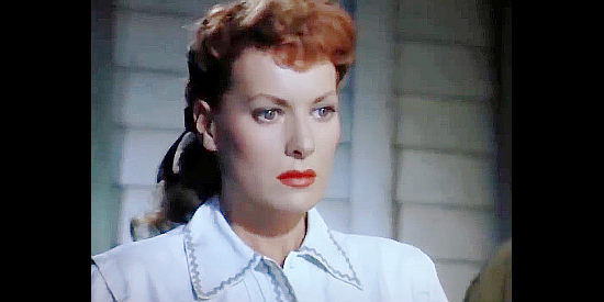 Maureen O'Hara as Dell McGuire, distraught over Richard Connor's change in fortunes in Kangaroo (1952)