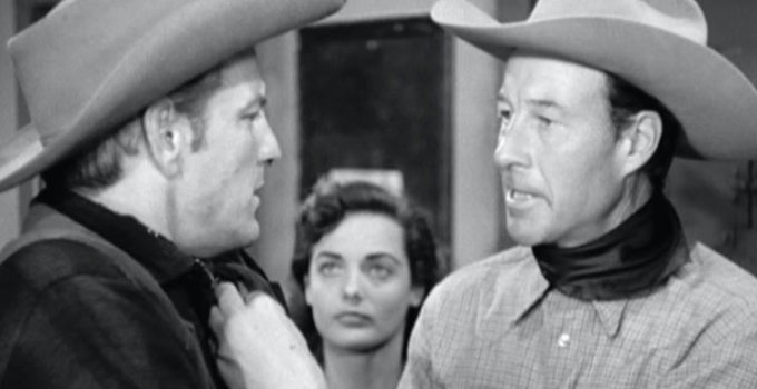 Denver Pyle as Sperry and Bill Elliott as Tack Hamlin in Vigilante Terror (1953)