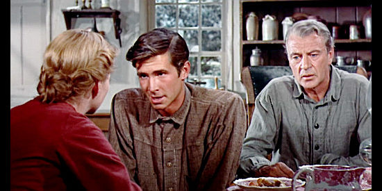 Anthony Perkins as Josh Birdwell talks to his mother about his feelings about the war while Jess Birdwell (Gary Cooper) listens in Friendly Persuasion (1956)