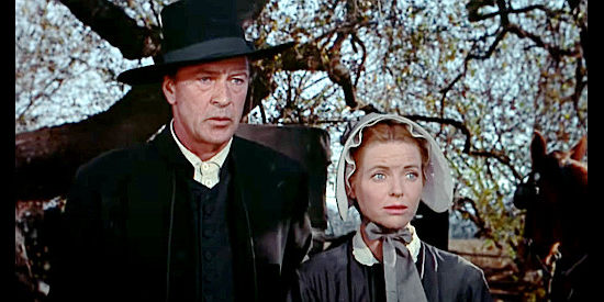 Gary Cooper as Jess Birdwell and Dorothy McGuire as Eliza Birdwell, caught racing by her congregation in Friendly Persuasion (1956)