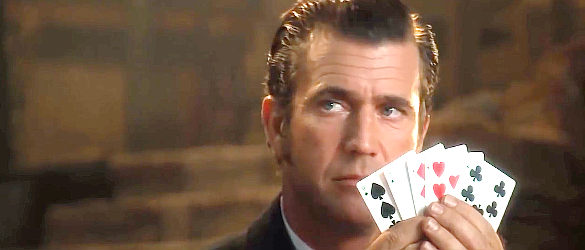 Mel Gibson as Bret Maverick, pretending not to know what he's doing at the poker table in Maverick (1994)