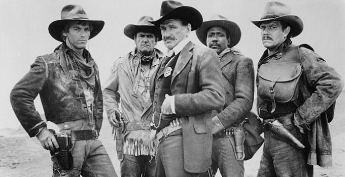 Patrick House (from left), Charles Napier, Rod Taylor, Richard Roundtree and William Lucking in Outlaws (1986)