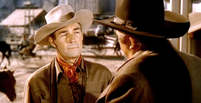 Randolph Scott as Chris Danning with Edgar Buchanan as Sheriff O'Hea in Coroner Creek (1948)