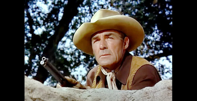 Randolph Scott as Owen Merritt in Man in the Saddle (1951)