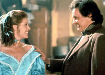 Samantha Egger as Ory Palmer and Johnny Cash as Davy Crockett, meeting again after many years in Davy Crockett, Rainbow in the Thunder (1988)