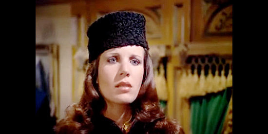 Pavia Ustinov as Nadia, head of the Russian agents trying to free the tsar in The Wild, Wild West Revisited (1979)