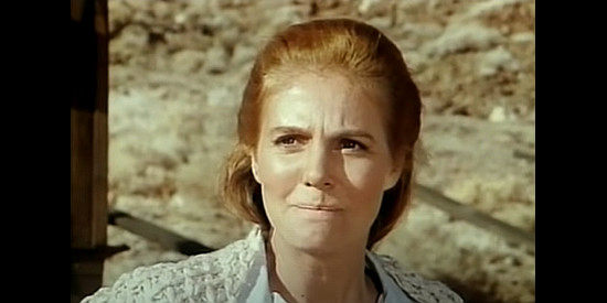 Sharon Acker as Carrie Gault, determined to hold her land in spite of Halleck's henchmen in The Hanged Man (1974)