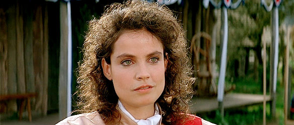 Sigrid Thornton as Jessica Hamilton, thrilled to see Jim Craig again in spite of her father's feelings in Return to Snowy River (1988)