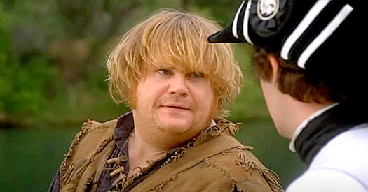 Chris Farley as Bartholomew Hunt, trying to help keep pace with Lewis and Clark in Almost Heroes (1998)