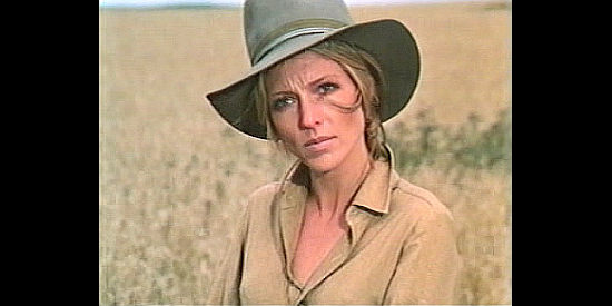 Joanna Pettet as Maggie Sergeant, facing down an unfriendly neighbor in Pioneer Woman (1973)