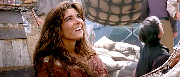 Laura San Giacomo as Crazy Cora, spotting Matthew Quigley for the first time in Quigley Down Under (1990)