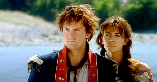Matthew Perry as Leslie Edwards and Lisa Barbuscia as Shaquinna, nearing their destination in Almost Heroes (1998)