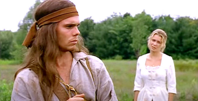 Kevin DIllon as Pathfinder with Laurie Holden as Mabel Dunham in Pathfinder (1996)