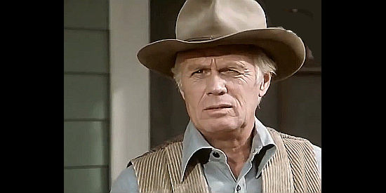 Richard Widmark as Will Spence, waiting for the Dalton Gang to make their break to escape in The Last Day (1975)