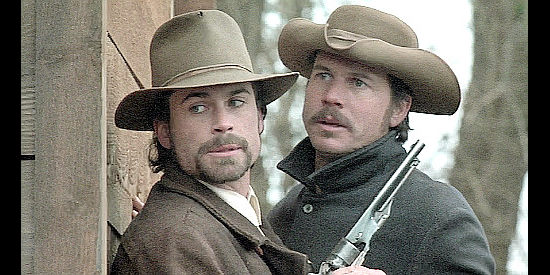 Rob Lowe as Jesse James and Bill Paxton as Frank, looking for a way out of a jam in Frank and Jesse (1994)