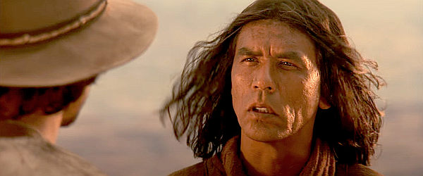 Wes Studi as Geronimo, talking war or surrender with Lt. Charles Gatewood in Geronimo, An American Legend (1993)