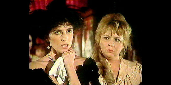 Barbara Parkins as Jane Adams and Patti Jerome as Dutch Annie, reacting to the death of a fellow prostitute in Law of the Land (1976)