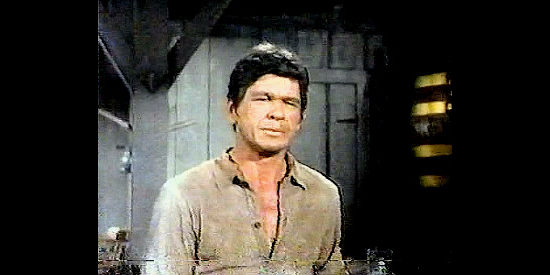 Charles Bronson as Linc Murdock, finding a woman he thought was dead in Guns of Diablo (1964)