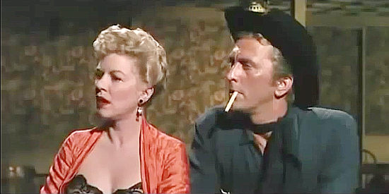 Claire Trevor as saloon girl Idonee and Dempsey Rae (Kirk Douglas) marvel over the idea of indoor plumbing in Man Without a Star (1955)