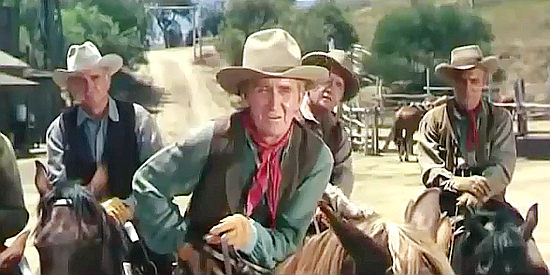 Ed Waller as Tom Cassidy, leader of the small ranchers, explaining their plans to defend their range in Man Without a Star (1955)