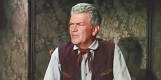 Jay Flippen as Strap Davis, the Triangle foreman, balking at plans to bring in another herd of cattle in Man Without a Star (1955)