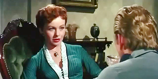 Jeanne Crain as Reed Bowman, explaining her plan to get rich off Wyoming grass while it lasts in Man Without a Star (1955)