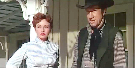 Jeanne Crain as ranch owner Reed Bowman with hired gun Steve Miles (Richard Boone) in Man Without a Star (1955)