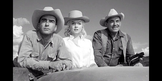 Montgomery Clift as Perce Howland, Marilyn Monroe as Roslyn Taber and Clark Gable as Gay Langland look out over God's country in The Misfits (1961)