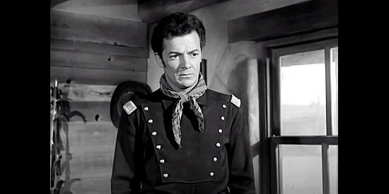 Cornel Wilde as Capt. Mark Bradford, the officer who convinced the Southerners to fight Indians out West in Two Flags West (1950)