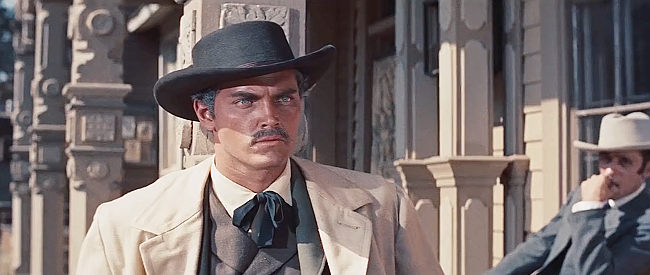 Jeffrey Hunter as Frank James, worried about the planned holdup in Northfield in The True Story of Jesse James (1957)
