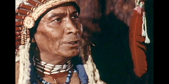 John War Eagle as Wolf's Brother, convinced of Myra Thompson's importance to his tribe in Westward Ho the Wagons! (1956)