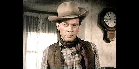 Joseph Cotten as Kirk Denbow, trying to help his cousin out of a jam in Untamed Frontier (1952)