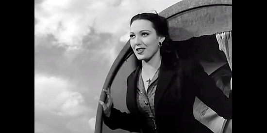 Linda Darnell as Elena Kenniston, caught sneaking away from the fort in Two Flags West (1950)