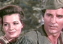 Angie Dickinson as Rose Carver and Keith Larsen at Maj. Robert Rogers in Frontier Rangers (1959)