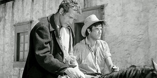 Paul Newman as William Bonney with James Best as Tom Folliard in The Left Handed Gun (1958)