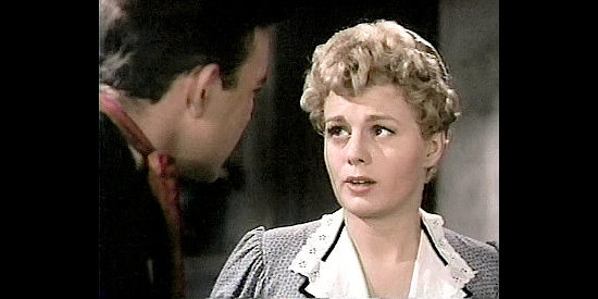 Shelley Winters as Jane, falling for Glenn Denbow's charm in Untamed Frontier (1952)