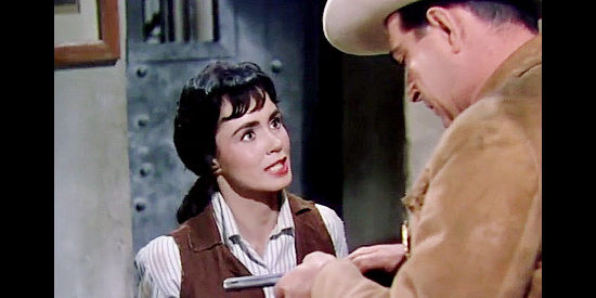 Susan Cabot as Jane 'Dusty' Fargo, trying to talk the marshal out of what she considers a bad idea in The Duel at Silver Creek (1952)