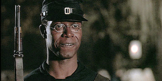 Andre Braugher as Cpl. Thoma Searies, welcoming the news that the unit will finally see action in Glory (1989)