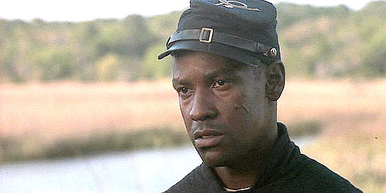 Denzel Washington as Silas Trip, declining the offer to become a flag bearer for the 54th Massachusetts in Glory (1989)