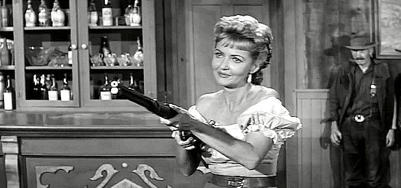 Martha Vickers as Mary Hoag, ready to enforce her own sense of justice in Four Fast Guns (1960)