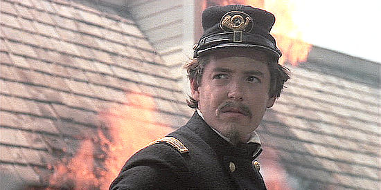 Matthew Broderick as Col. Robert Gould Shaw, supervising the burning of a Georgia coastal town in Glory (1989)