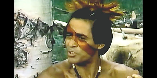 Victor Mohica as Huron Chief Rivenoak, who wants Wa-Tah-Wa for his own in The Deerslayer (1978)