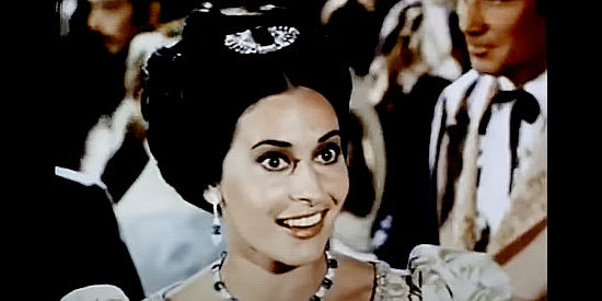 Ina Balin as Otilia Ruiz, wife of Don Miguel and part of the precious cargo to be taken to San Francisco in The Desperate Mission (1969)