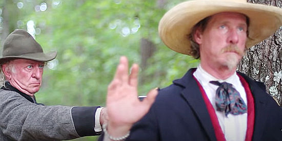 Timothy E. Dillinger as the drunken nephew of a Union colonel, under a Rebel's gun in American Confederate (2019)